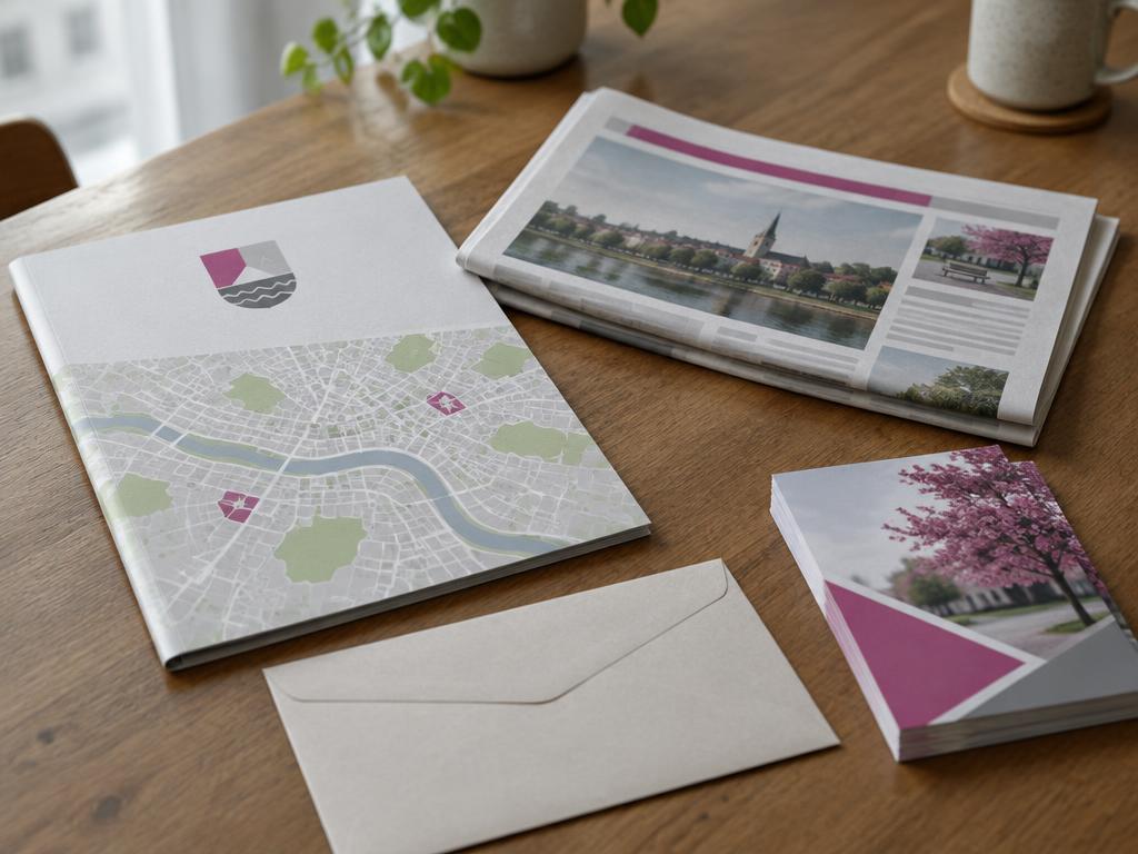 Infomap en huis-aan-huisblad van een gemeente op een houten tafel