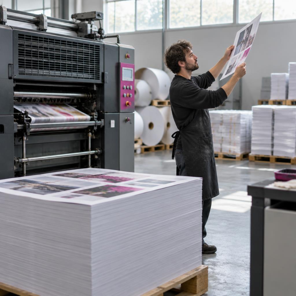 Vers gedrukte brochures in de drukkerij
