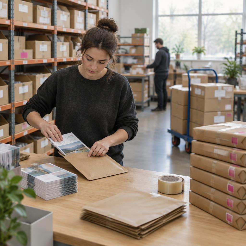 Magazijn met voorraad en verzendklare dozen